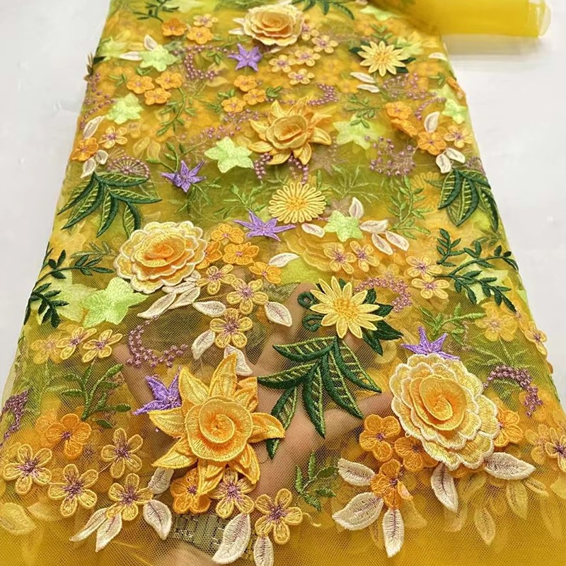 Wedding Supply Wholesale - 90x130cm 3D花柄刺繍チュールレースメッシュ生地 DIYドレス ガウン縫製 ウェディングイブニングドレス 卸売衣料品