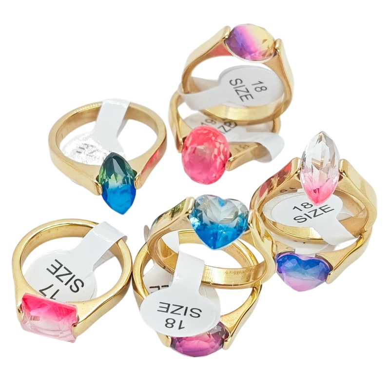 Wedding Supply Wholesale - 卸売12個入りグラデーションジルコンマルチカットソリティアステンレスリングユニセックストレンディミックスシェイプデイリーバルクジュエリーサプライ