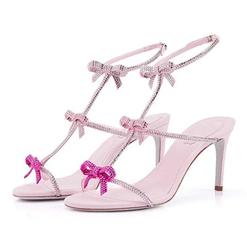 Wedding Fx - Aneikeh エレガントなシルクラインストーン装飾ハイヒールサンダルオープントゥ薄型ヒールの女性の靴夏 Zapatos Mujer