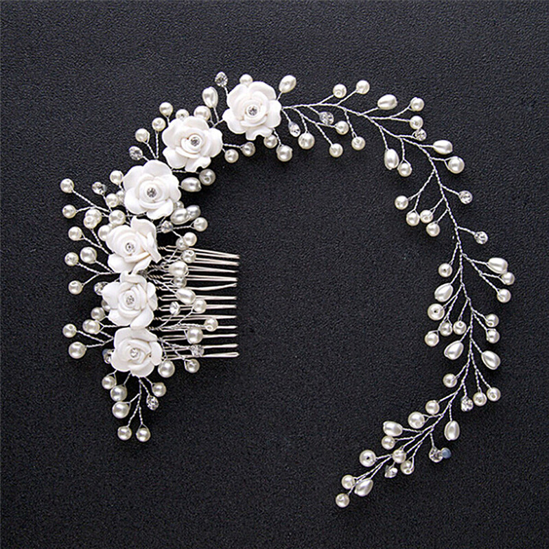 パールカラーのヘアピース,花のヘッドギア,ブライダルヘアオー - Wedding Supply Store のレビューと価格