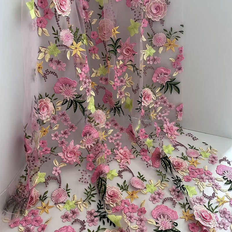 90x130cm 3D花柄刺繍チュールレースメッシュ生地 D - Wedding Supply Wholesale のレビューと価格