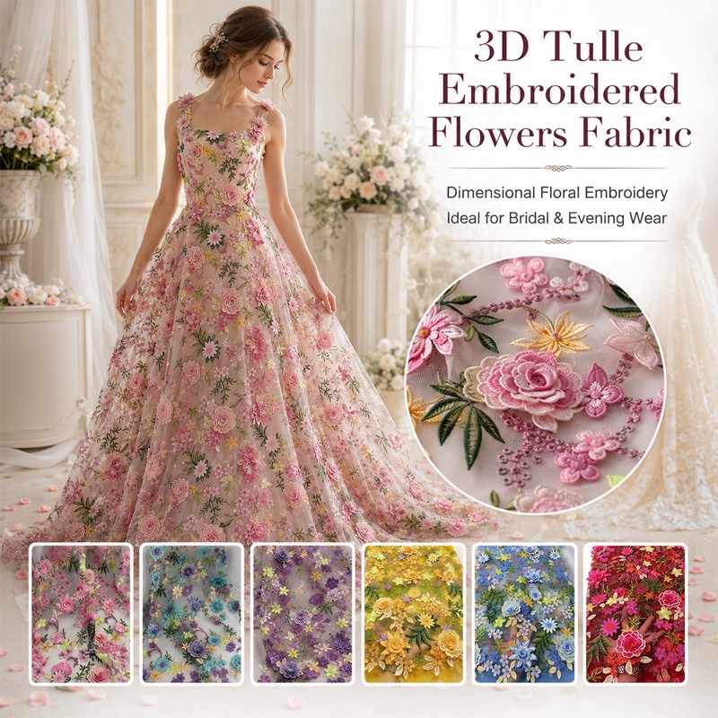 90x130cm 3D花柄刺繍チュールレースメッシュ生地 D - Wedding Supply Wholesale のレビューと価格