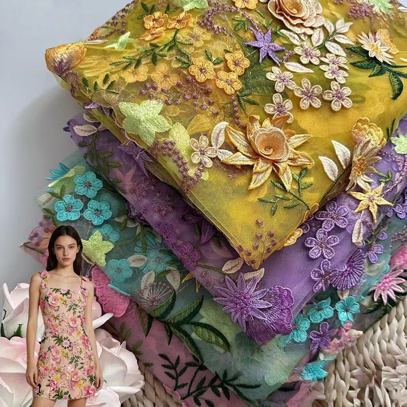 90x130cm 3D花柄刺繍チュールレースメッシュ生地 D - Wedding Supply Wholesale のレビューと価格
