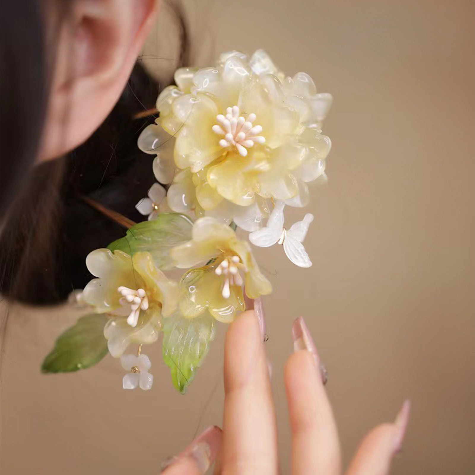 花のU字型ヘアピン中国漢服ヘアアクセサリークラシックウェディ - Wedding Supply Store のレビューと価格