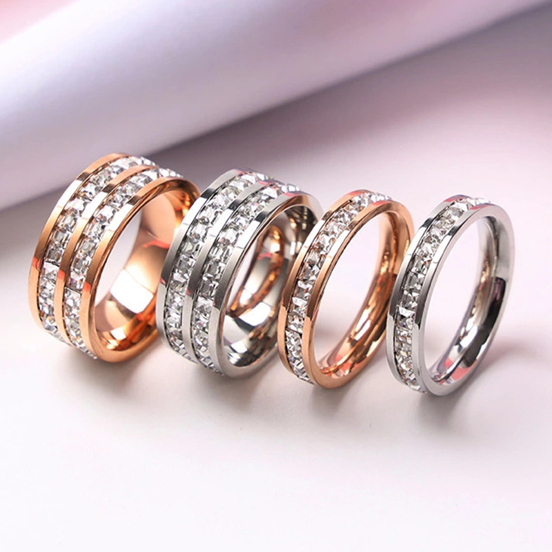 高級ローズゴールドカラー単一二列スクエアジルコンステンレス鋼 - Wedding Z のレビューと価格